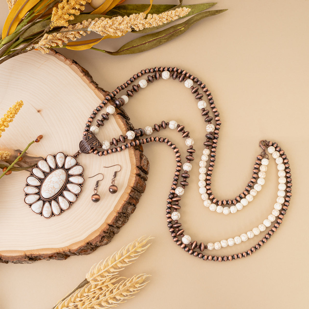 72855 - Squash Blossom Necklace - Ivory & Copper