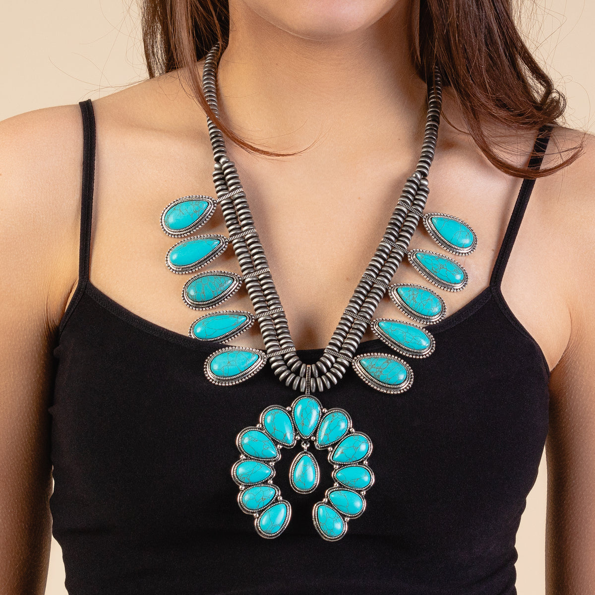 72858 - Squash Blossom Necklace - Turquoise & Silver