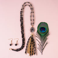 Load image into Gallery viewer, 72867 - Beaded Tassel Necklace - Black
