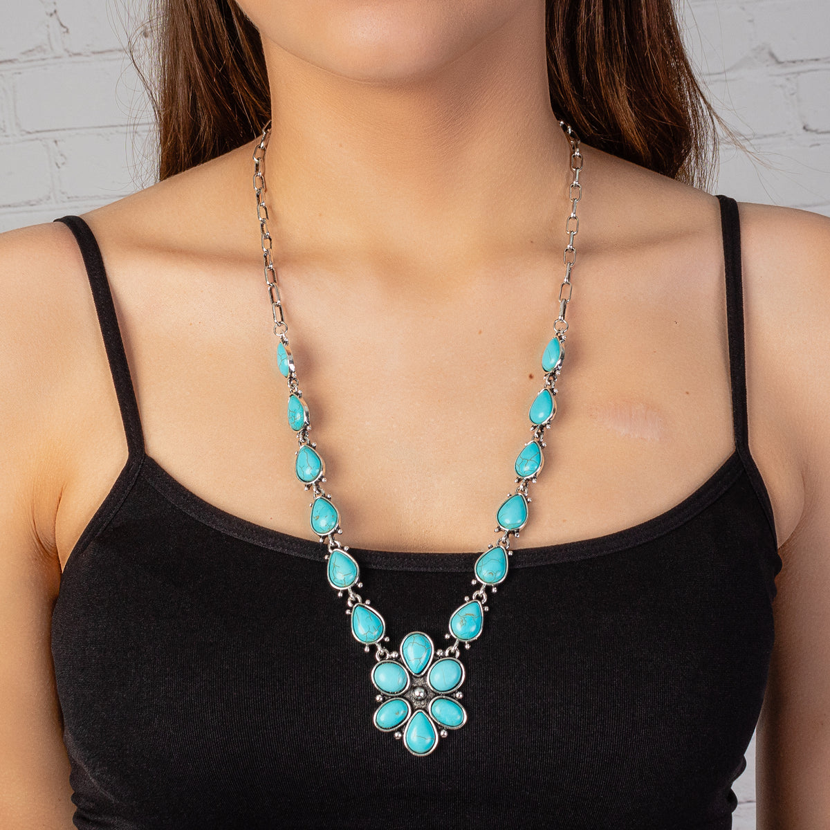 72870 - Squash Blossom Necklace - Turquoise & Silver