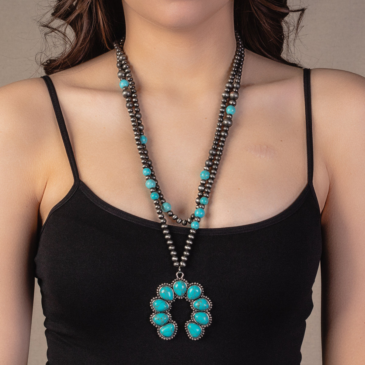 72875 - Squash Blossom Necklace - Turquoise & Silver