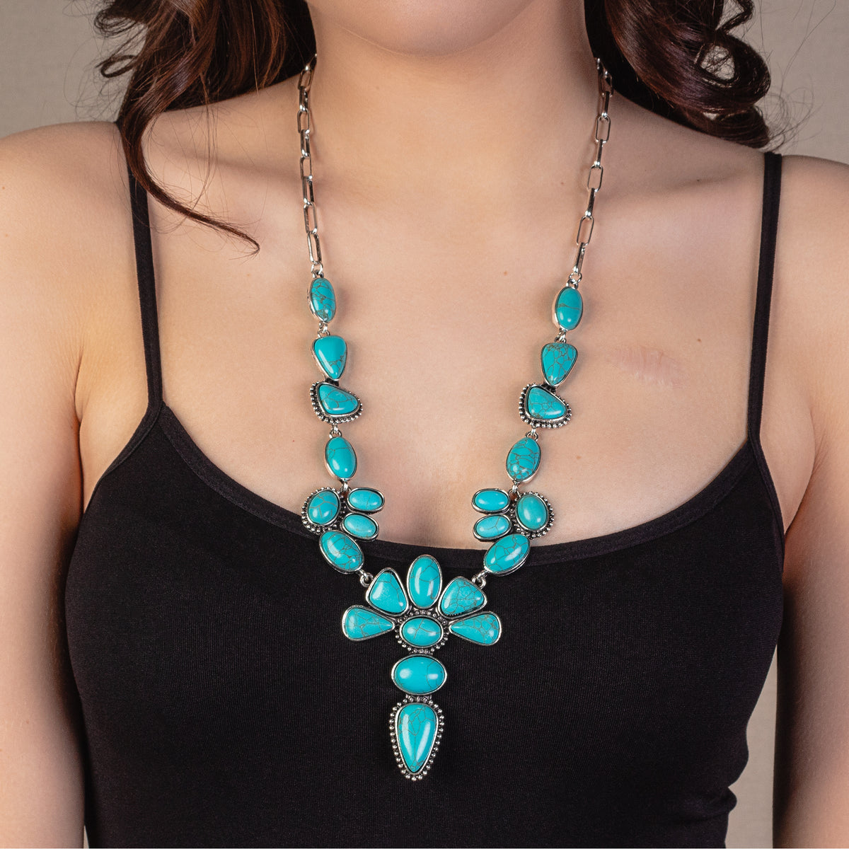 72876 - Squash Blossom Necklace - Turquoise & Silver