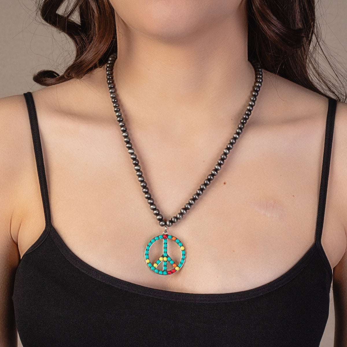 72879 - Squash Blossom Peace Sign Necklace - Multi