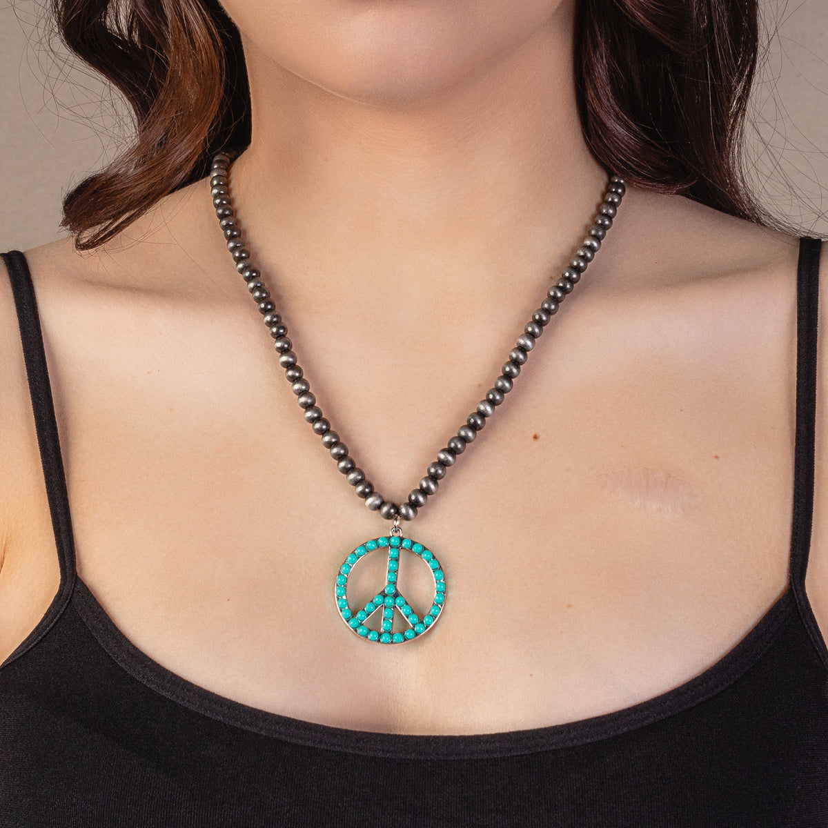 72879 - Squash Blossom Peace Sign Necklace - Turquoise & Silver