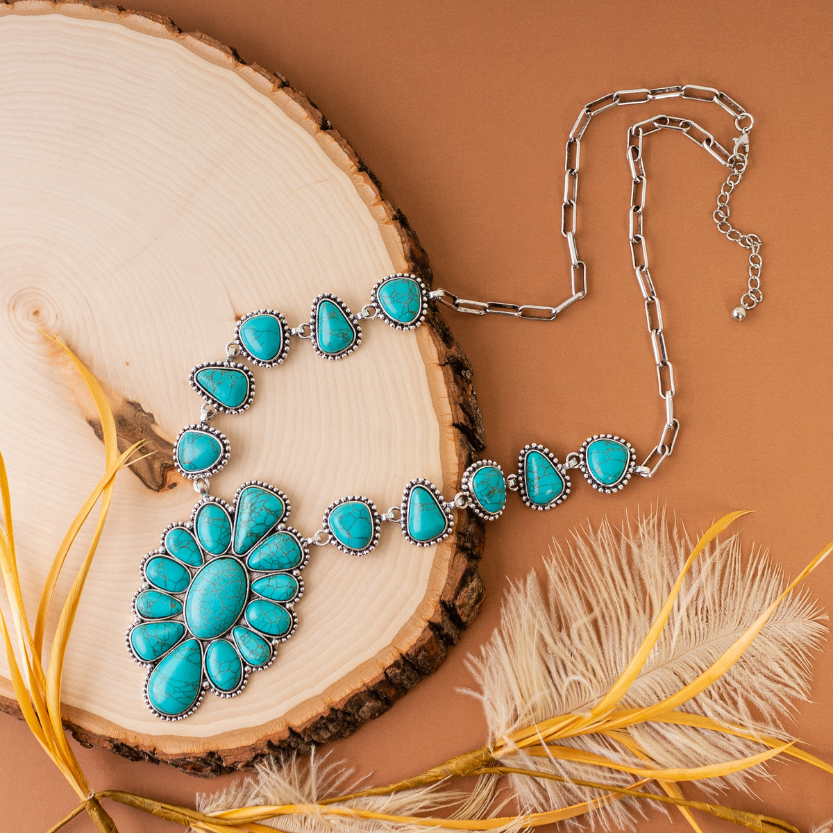 72881 - Squash Blossom Necklace - Turquoise & Silver