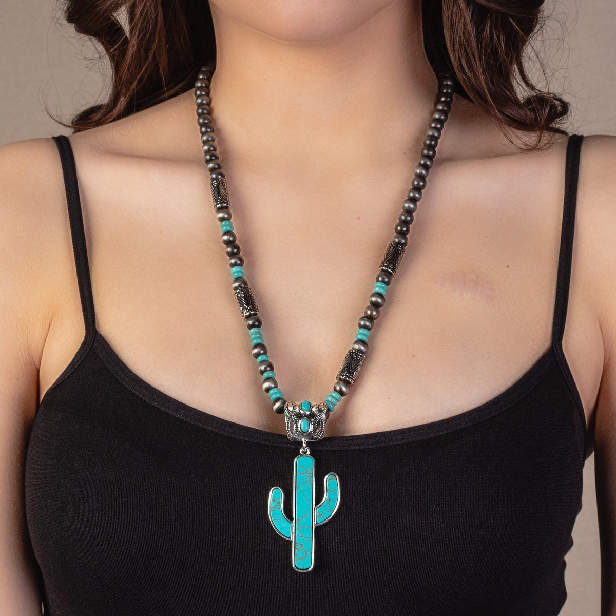 72883 - Squash Blossom Cactus Necklace - Turquoise & Silver