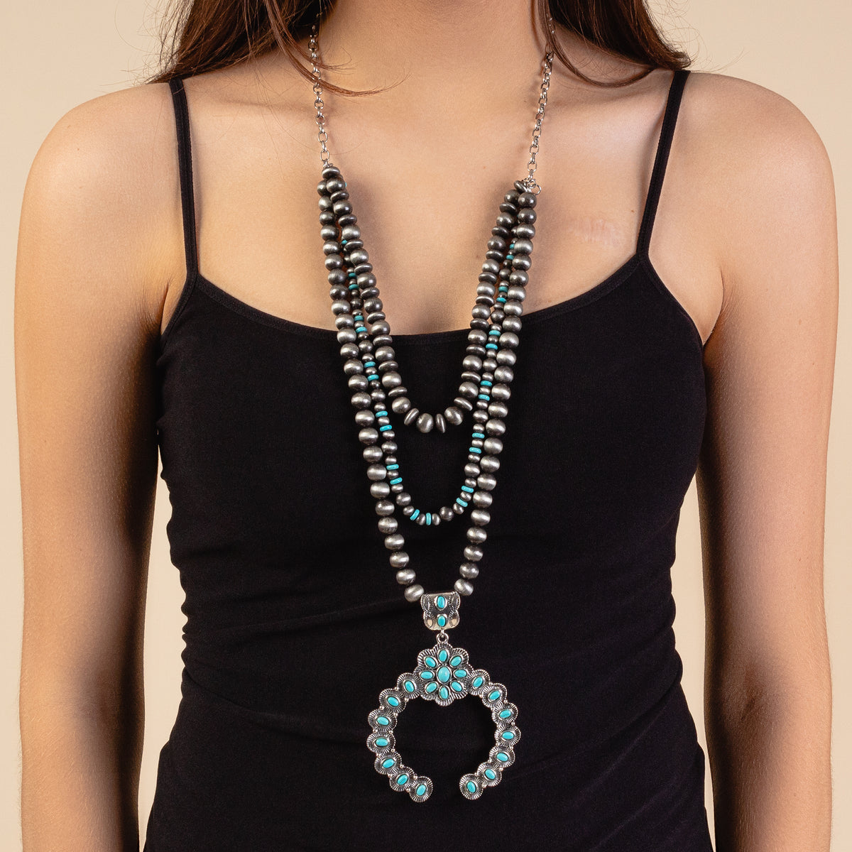 72885 - Western Squash Blossom Necklace - Turquoise & Silver
