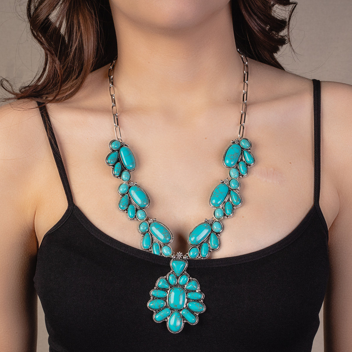 72888 - Squash Blossom Necklace - Turquoise & Silver