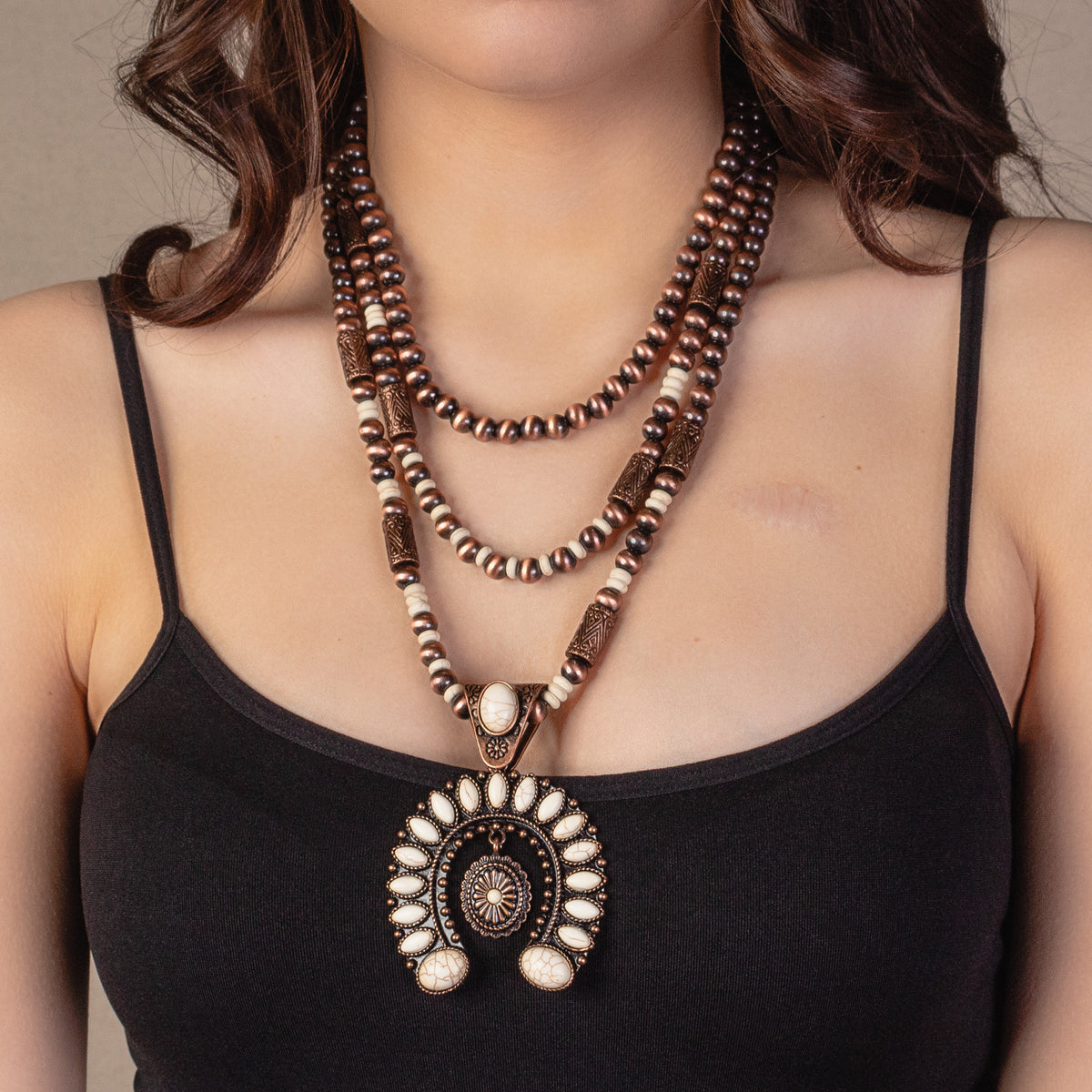 72891 - Squash Blossom Necklace - Ivory & Copper