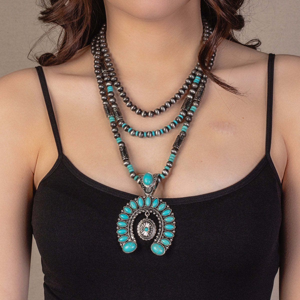 72891 - Squash Blossom Necklace - Turquoise & Silver