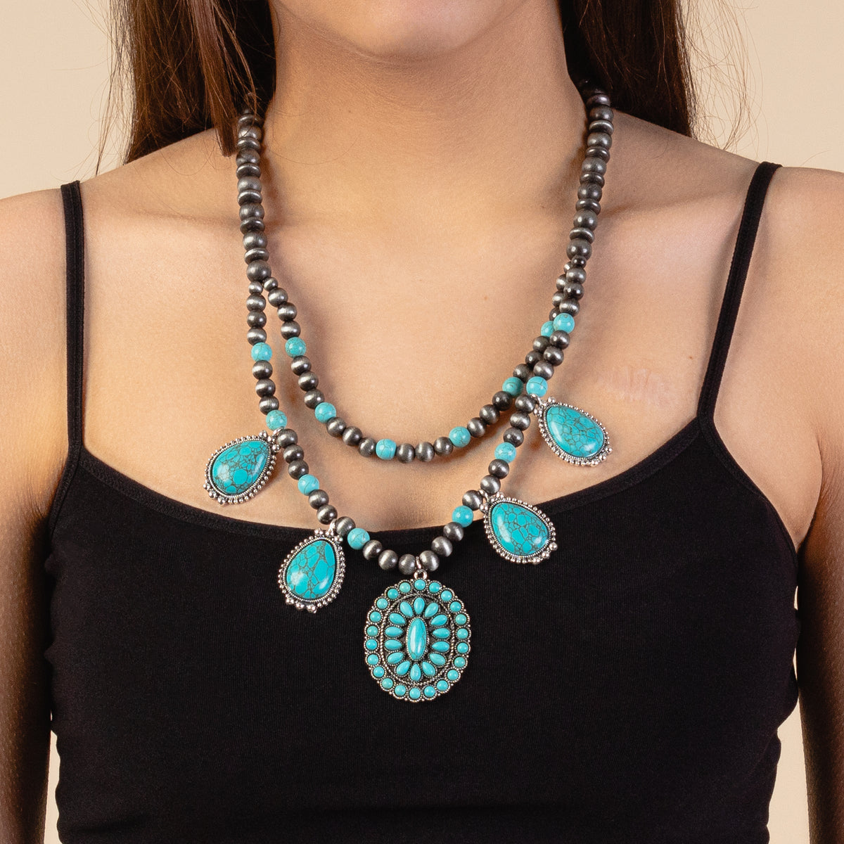 72895 - Squash Blossom Necklace - Turquoise & Silver
