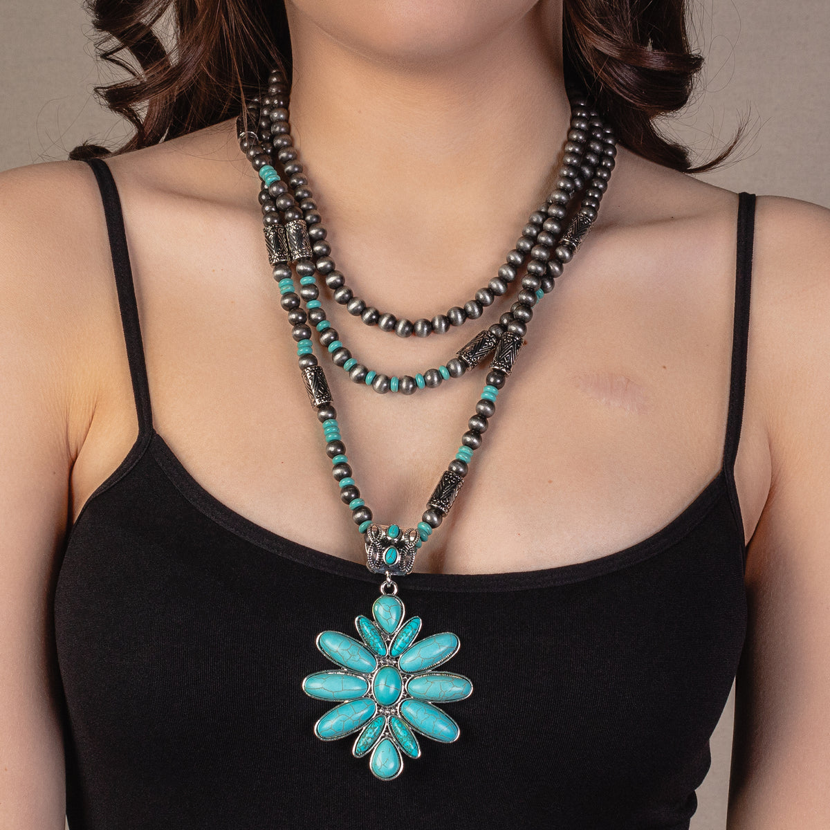 72897 - Squash Blossom Necklace - Turquoise & Silver