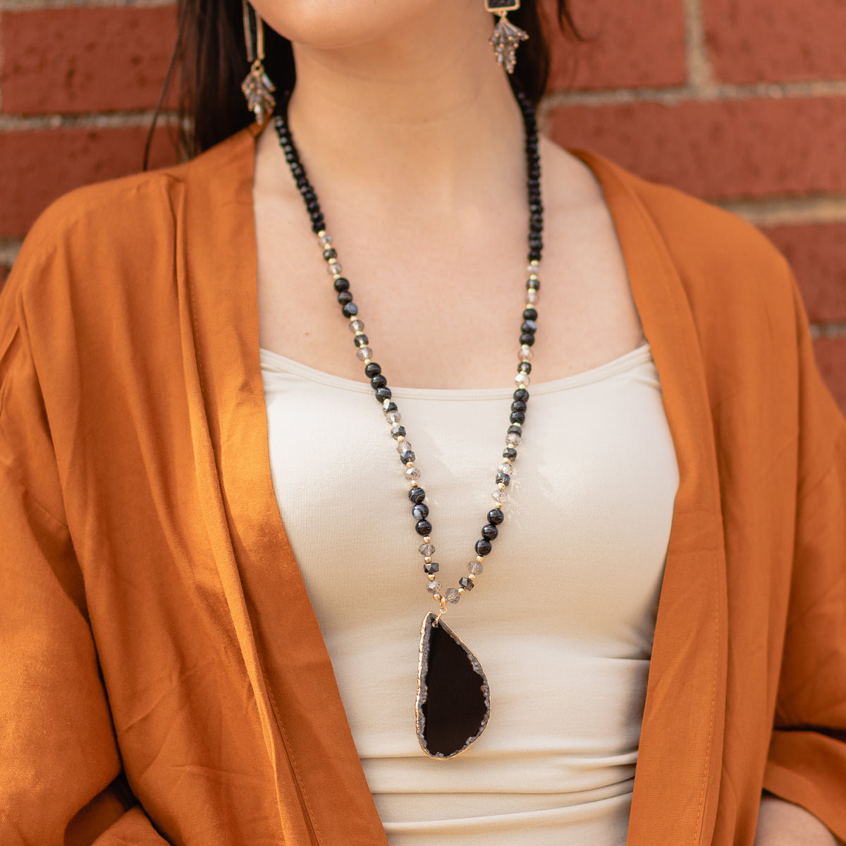 72898 - Natural Stone Necklace - Black