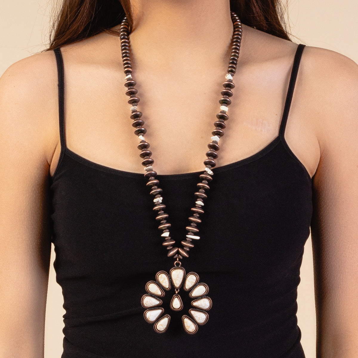 72905 - Squash Blossom Necklace - Ivory & Copper