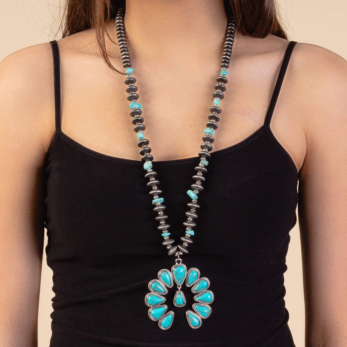 72905 - Squash Blossom Necklace - Turquoise & Silver