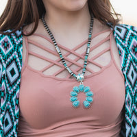 Load image into Gallery viewer, 72906 - Squash Blossom Pendant Necklace - Turquoise &amp; Silver
