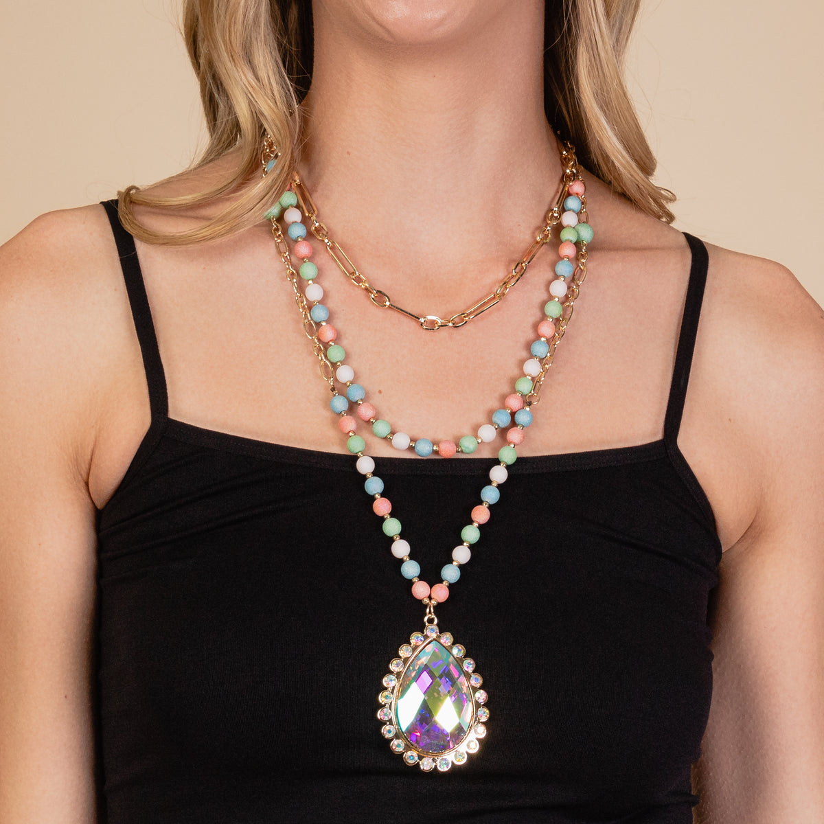 72908 - Layered Crystal Necklace - Multi