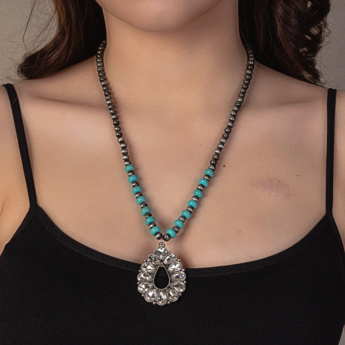 72911 - Squash Blossom Necklace - Turquoise & Silver