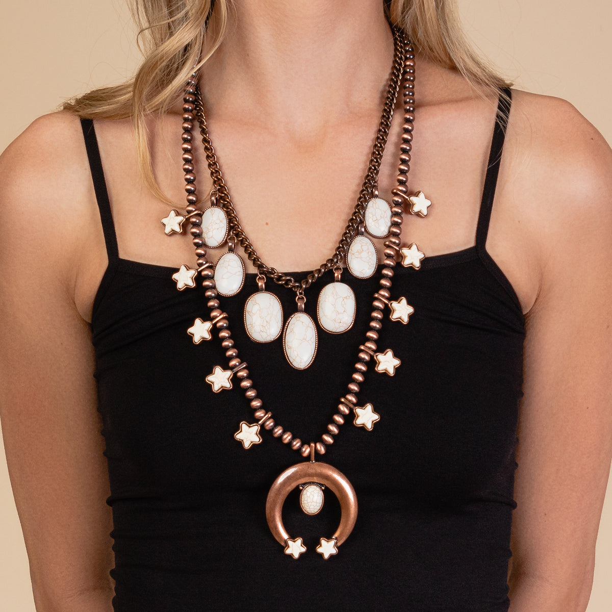 72916 - Star Squash Blossom Necklace - Ivory & Copper