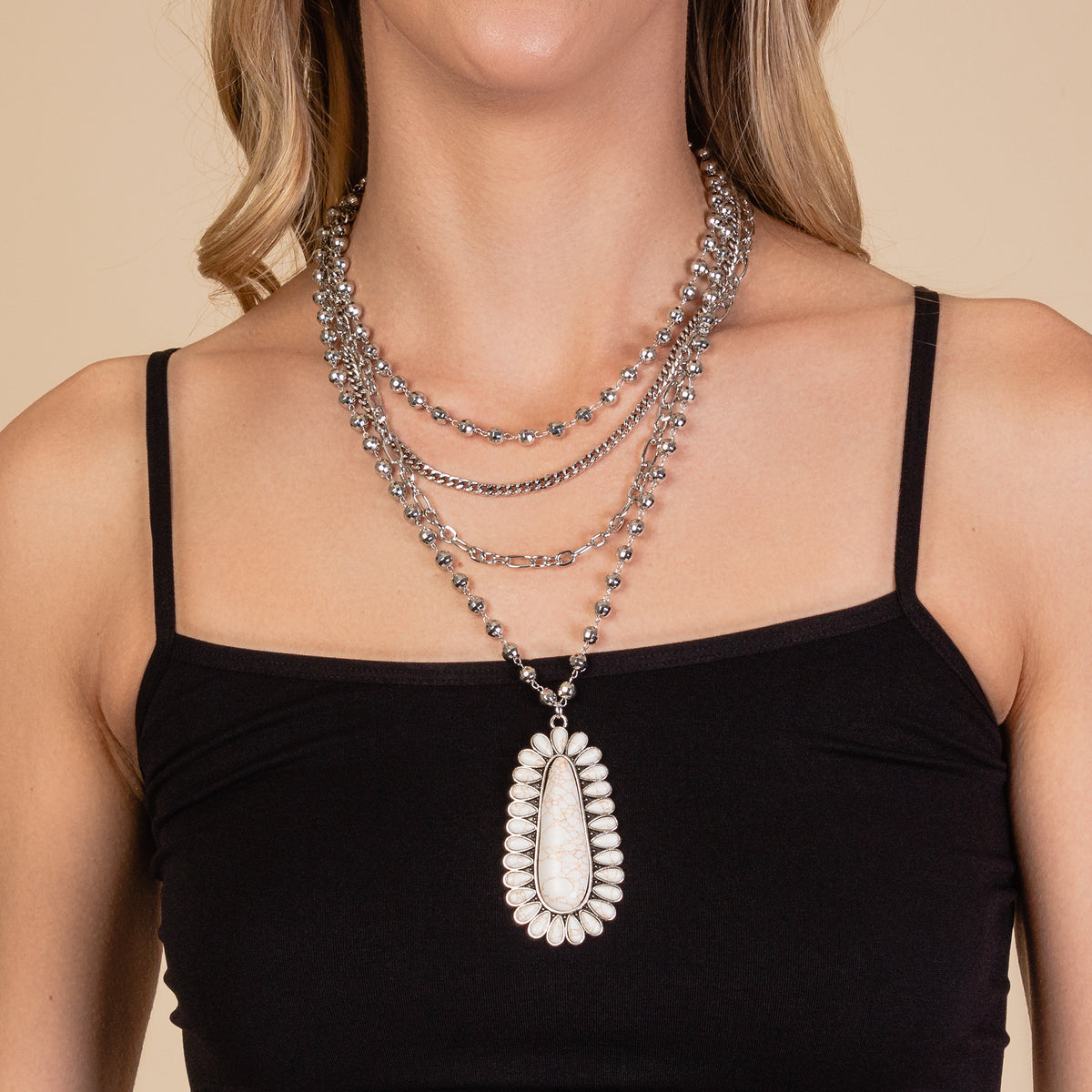 72920 - Squash Blossom Necklace - Ivory & Silver