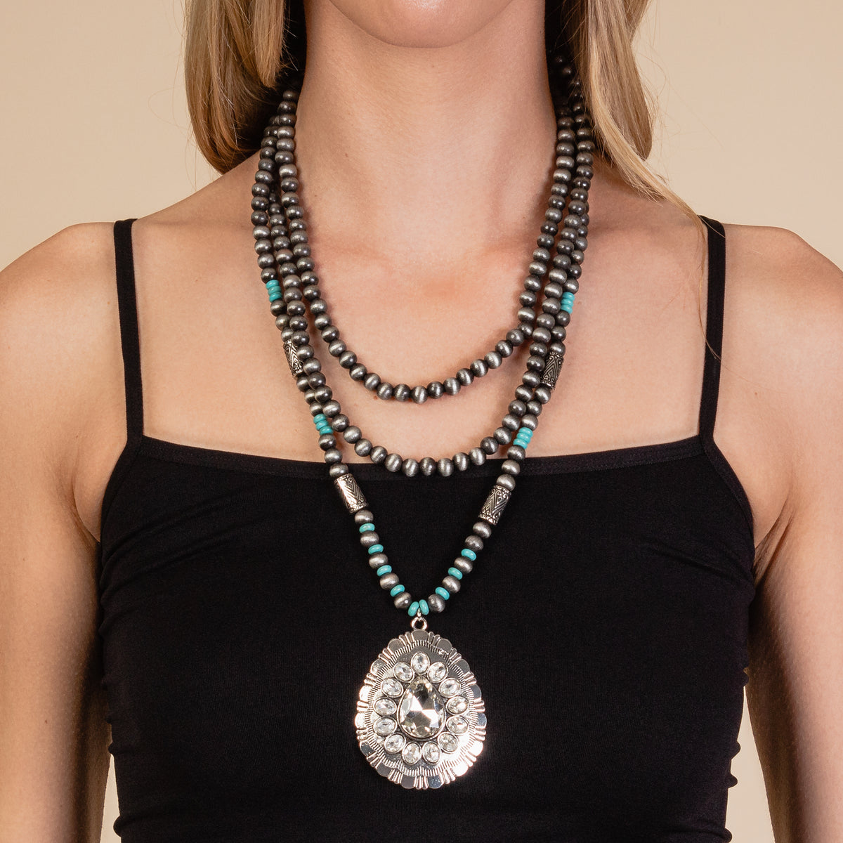 72922 - Squash Blossom Necklace - Turquoise & Silver