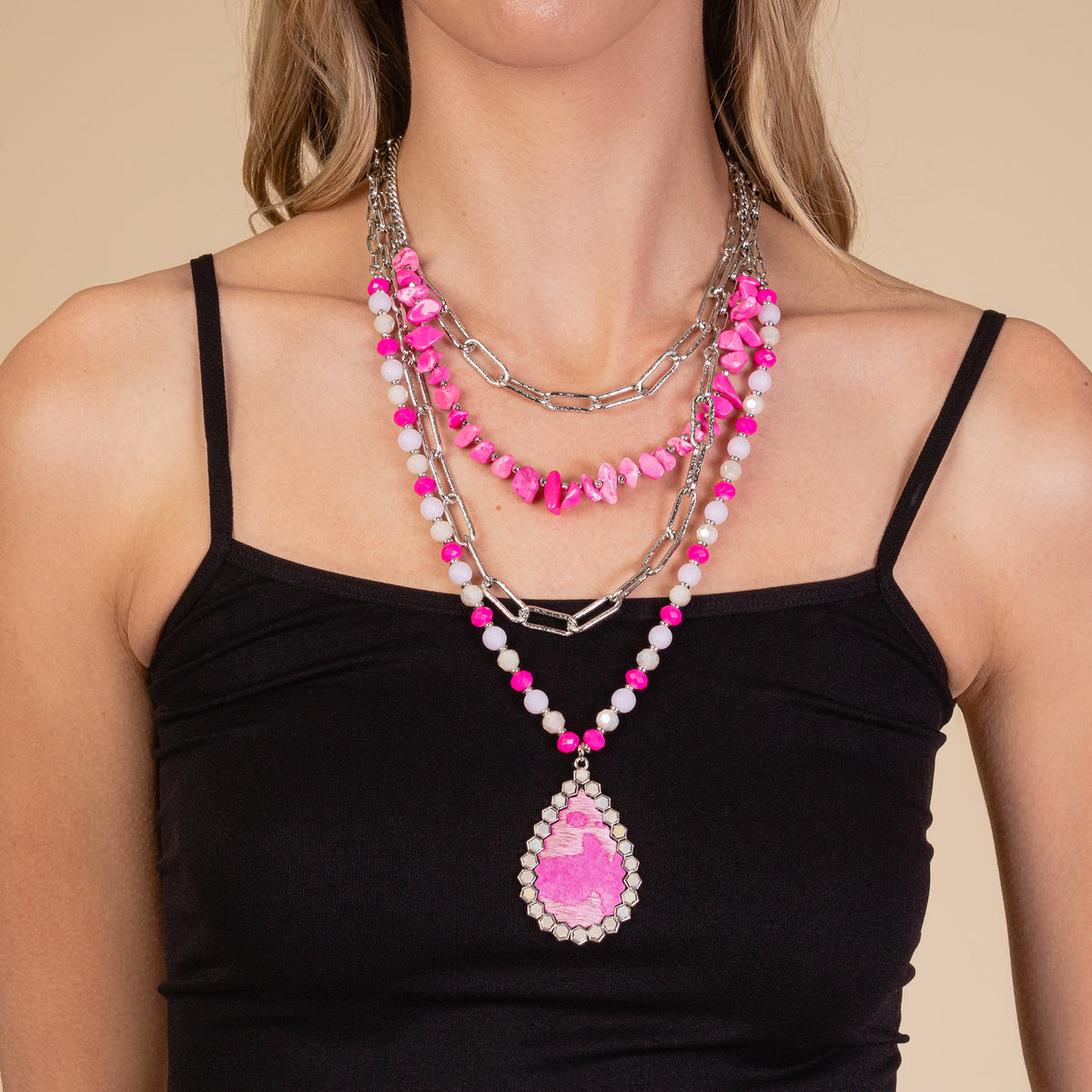 72928 - Animal Print Necklace - Fuchsia