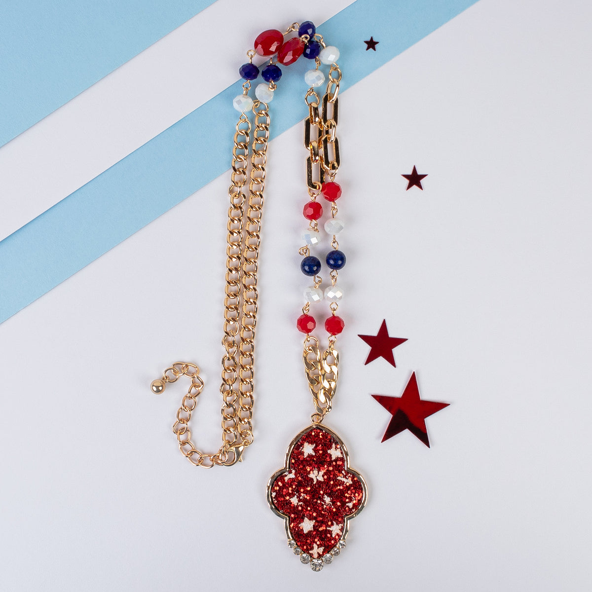 72956 - 4th of July Pendant Necklace - Red, White, & Blue