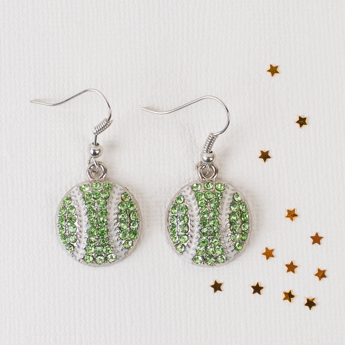 73032 - Softball Earrings - Lime Green - Fashion Jewelry Wholesale