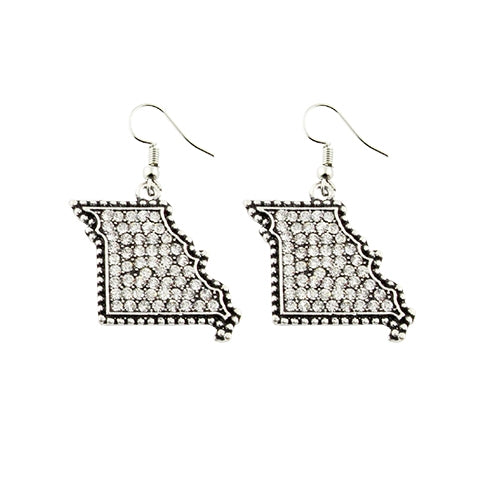 73266 - Crystal Covered Missouri State Map Earrings - Silver - Fashion Jewelry Wholesale