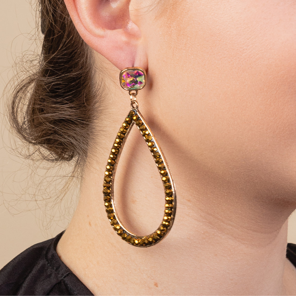 734002 - Crystal Studded Hoop Earrings - Gold