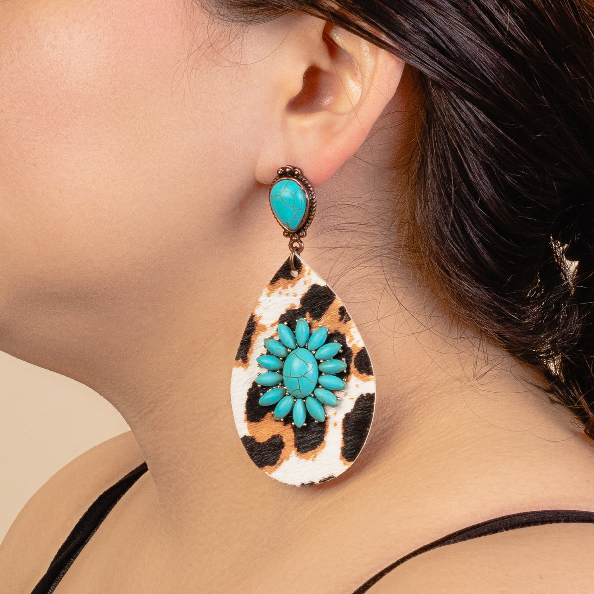 734003 - Turquoise and Leopard Earrings - Turquoise & Silver