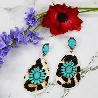 Load image into Gallery viewer, 734003 - Turquoise and Leopard Earrings - Turquoise &amp; Silver
