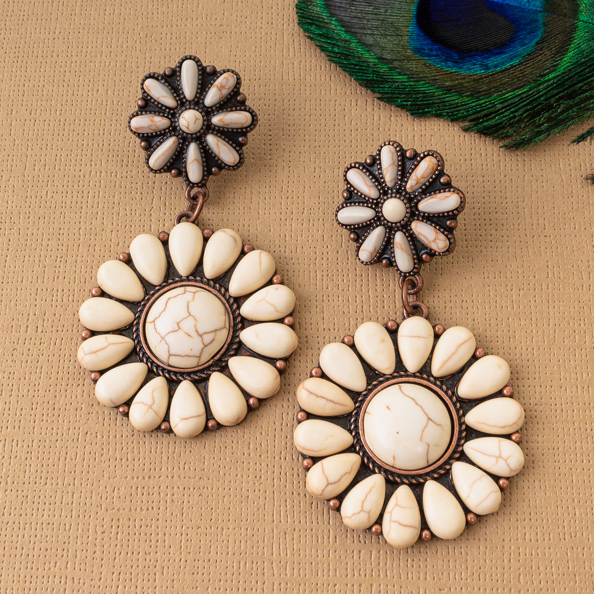 734015 - Squash Blossom Earrings - Ivory & Copper