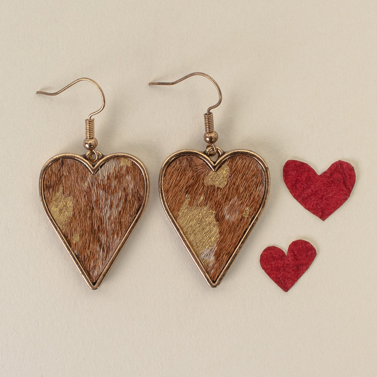 734030 - Leopard Heart Earrings - Brown - Fashion Jewelry Wholesale