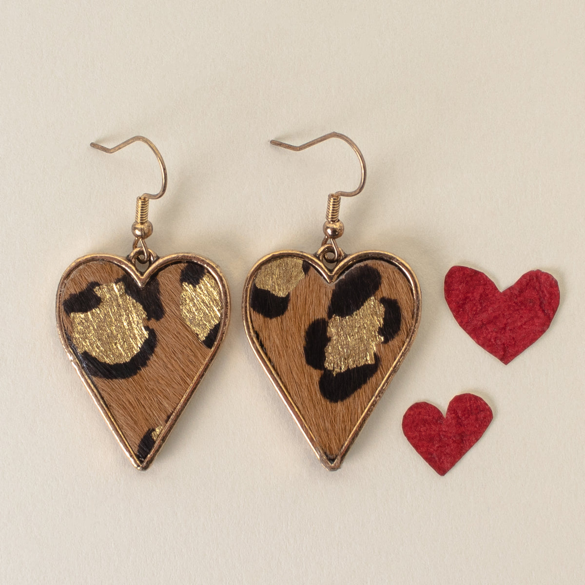 734030 - Leopard Heart Earrings - Leopard - Fashion Jewelry Wholesale