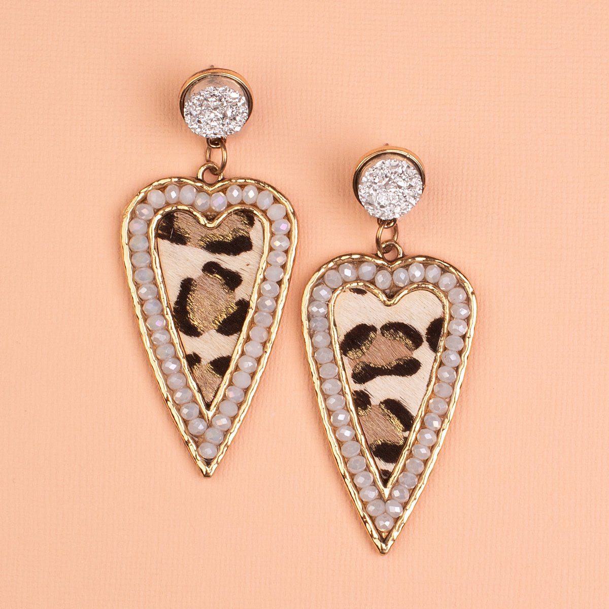 734034 - Leopard Heart Earrings - Ivory