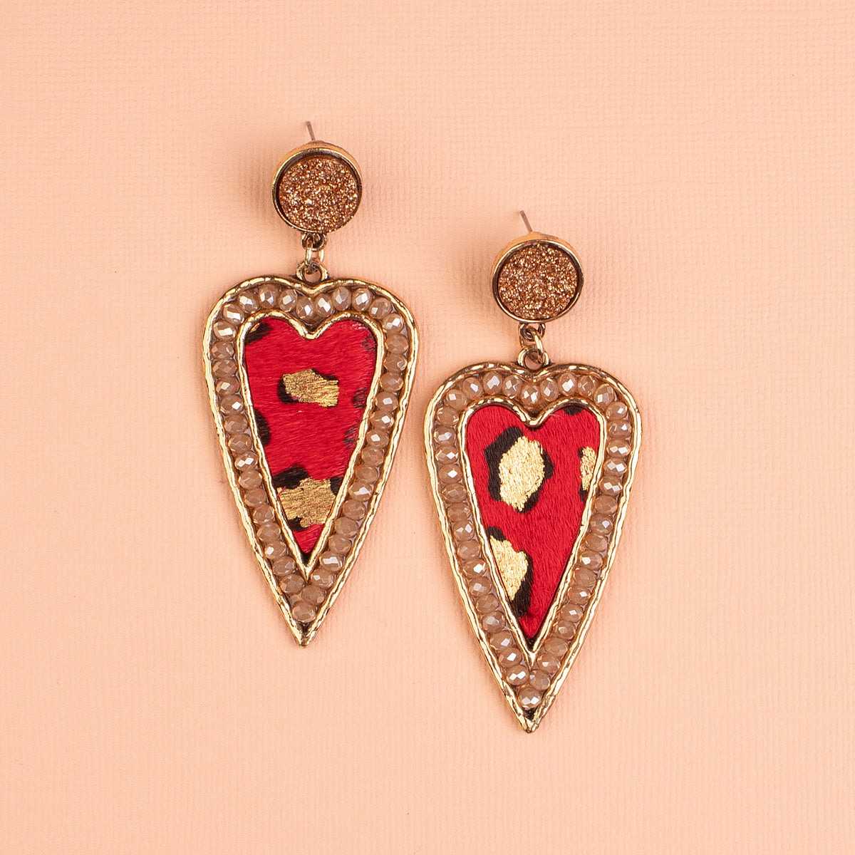 734034 - Leopard Heart Earrings - Red