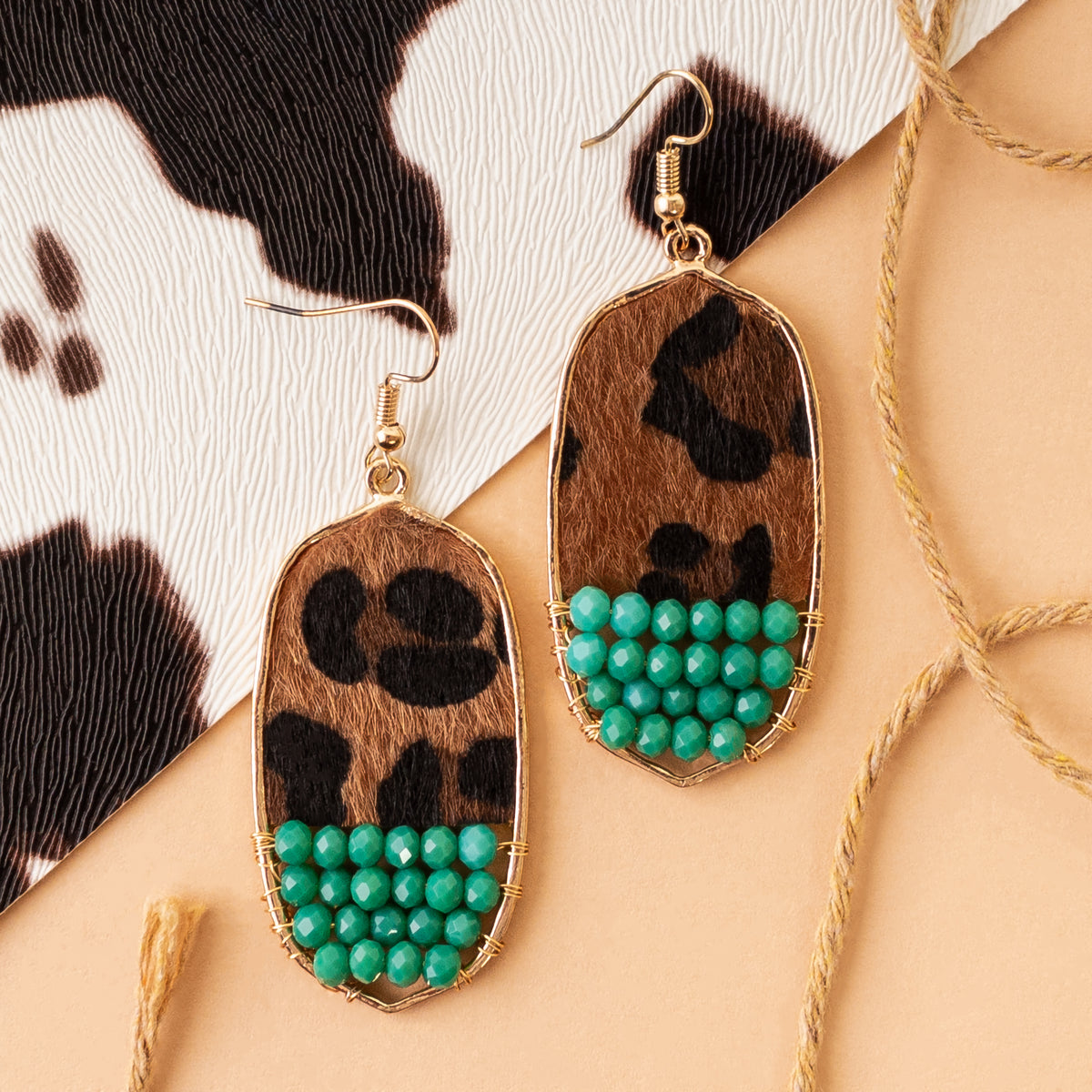 734058 - Animal Hide Earrings - Turquoise - Fashion Jewelry Wholesale