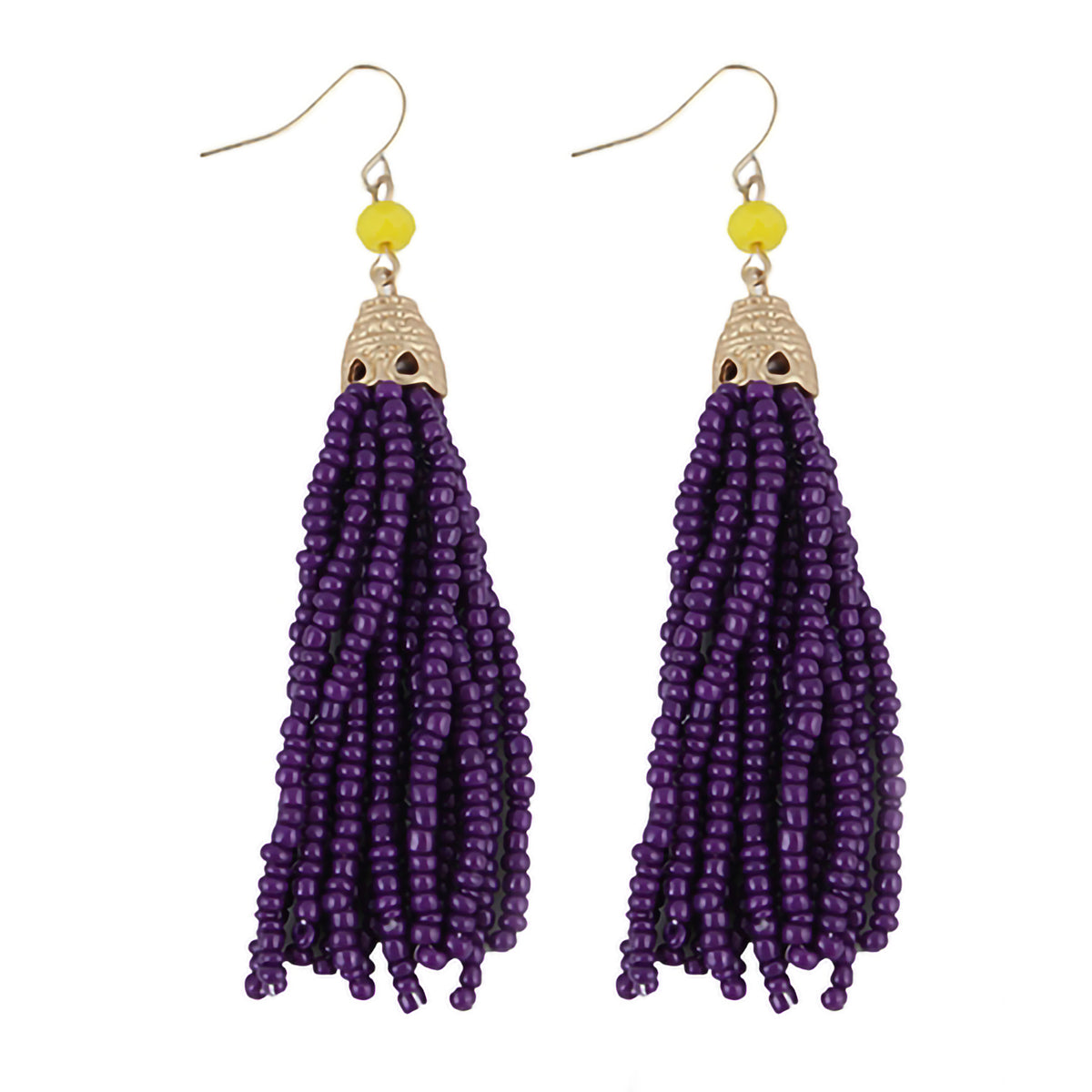 73415 - Beaded Tassel Earrings - Purple - Fashion Jewelry Wholesale