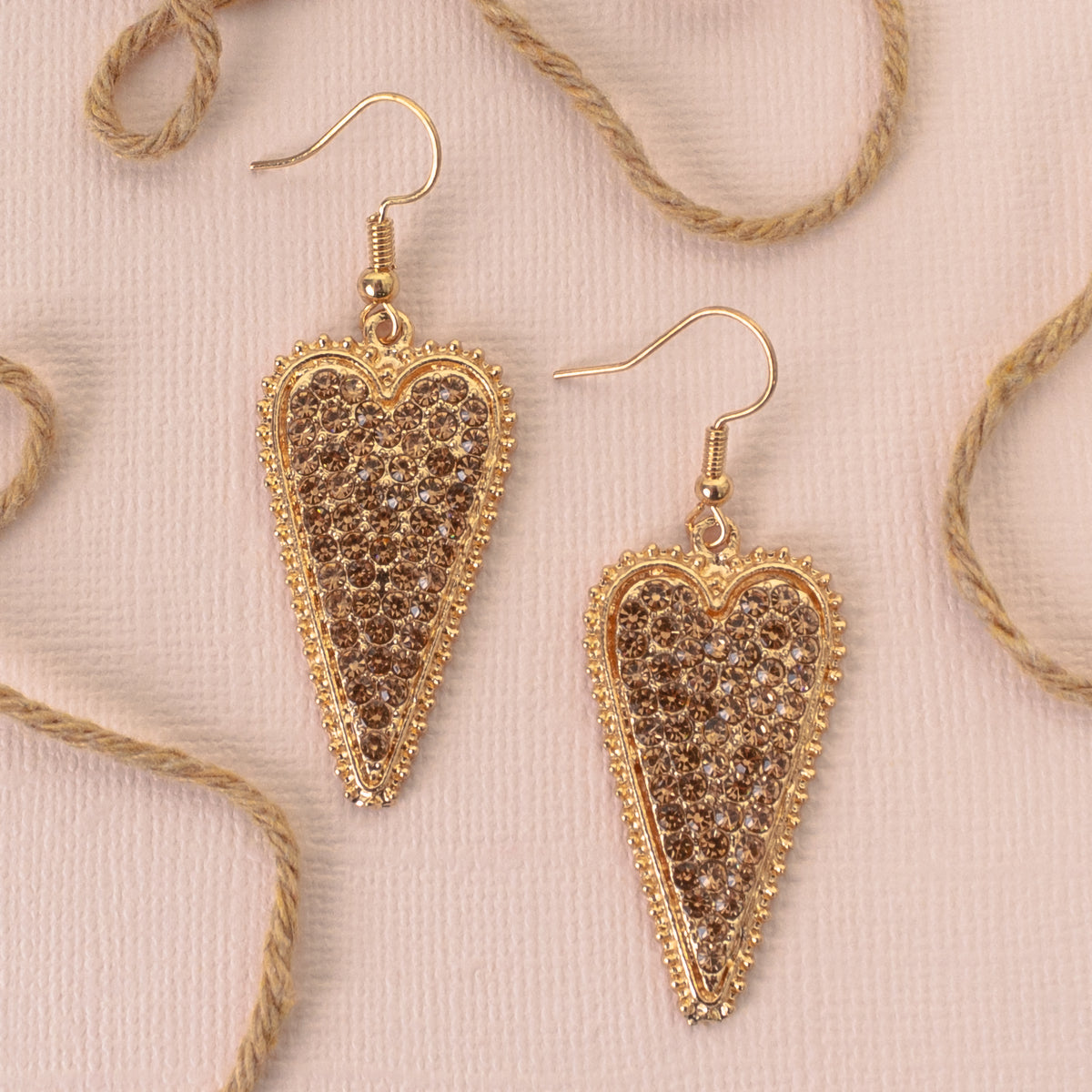 73425 - Beaded Heart Earrings - Gold - Fashion Jewelry Wholesale
