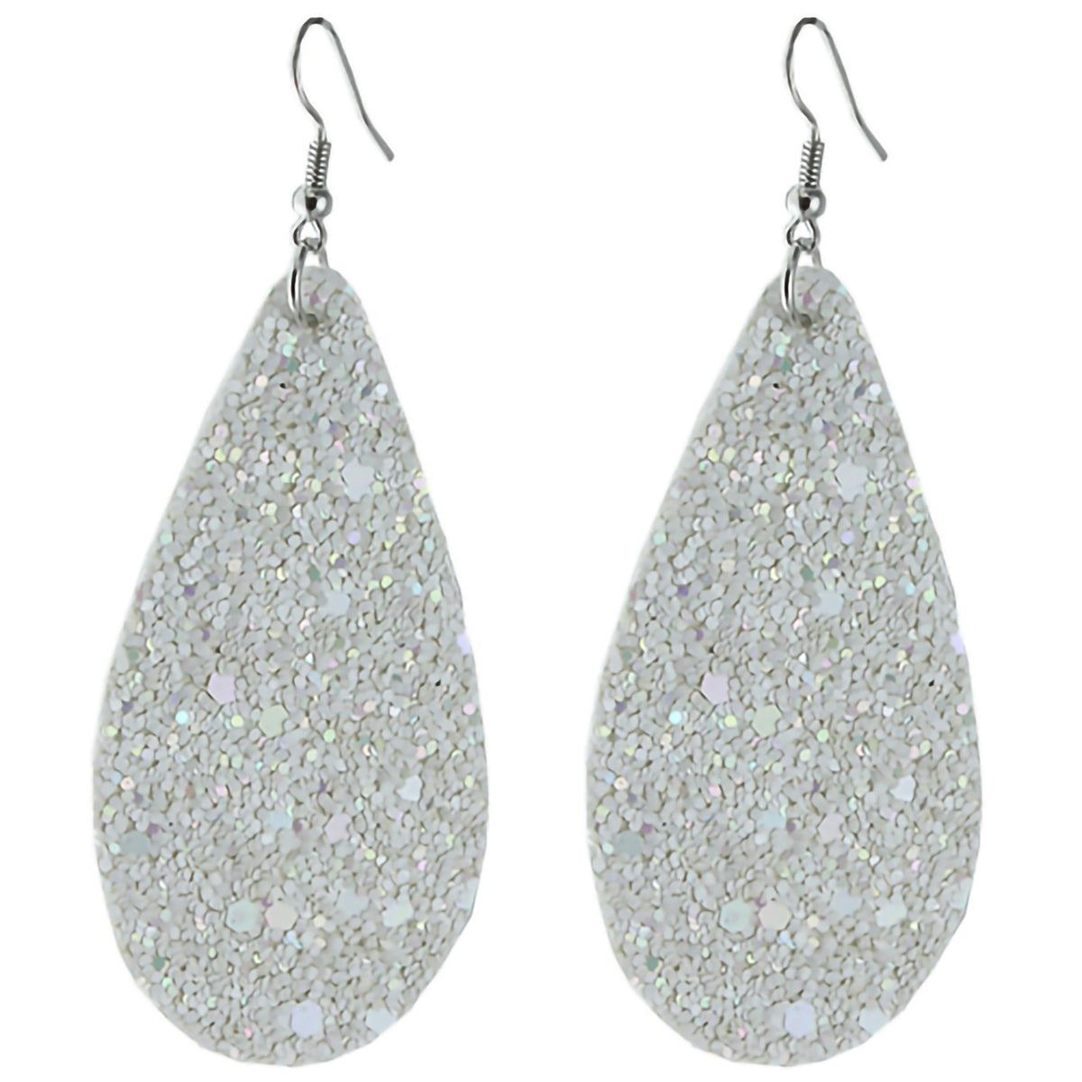 73459 - Glitter Tear Drop Earring - White - Fashion Jewelry Wholesale