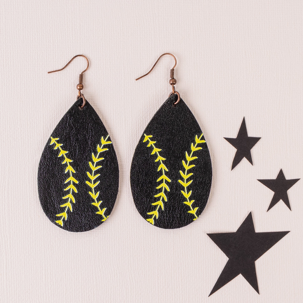 73474-S - Softball Leather Earrings - Black & Yellow