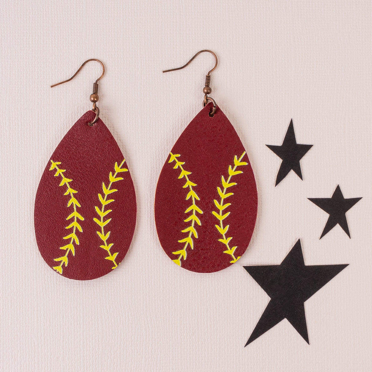 73474-S - Softball Leather Earrings - Maroon & Yellow