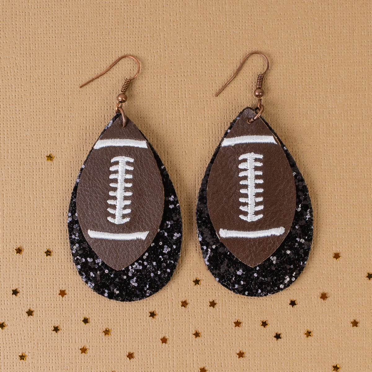 73581 - Glitter Football Earrings - Black - Fashion Jewelry Wholesale
