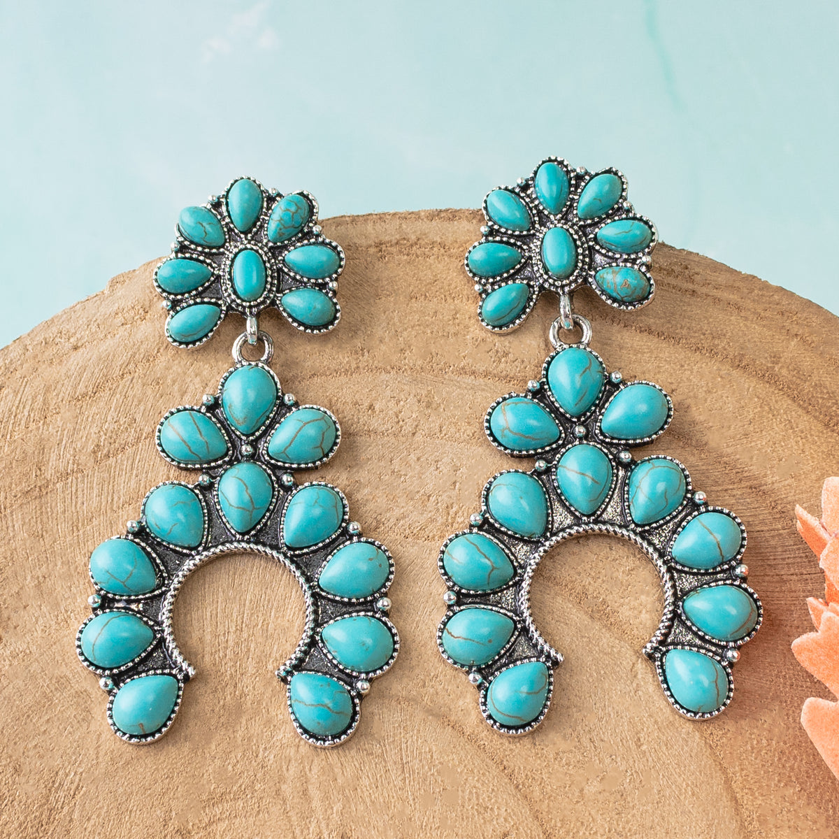 73617 - Squash Blossom Earrings - Turquoise & Silver