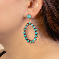 Load image into Gallery viewer, 73618 - Squash Blossom Earrings - Turquoise &amp; Copper
