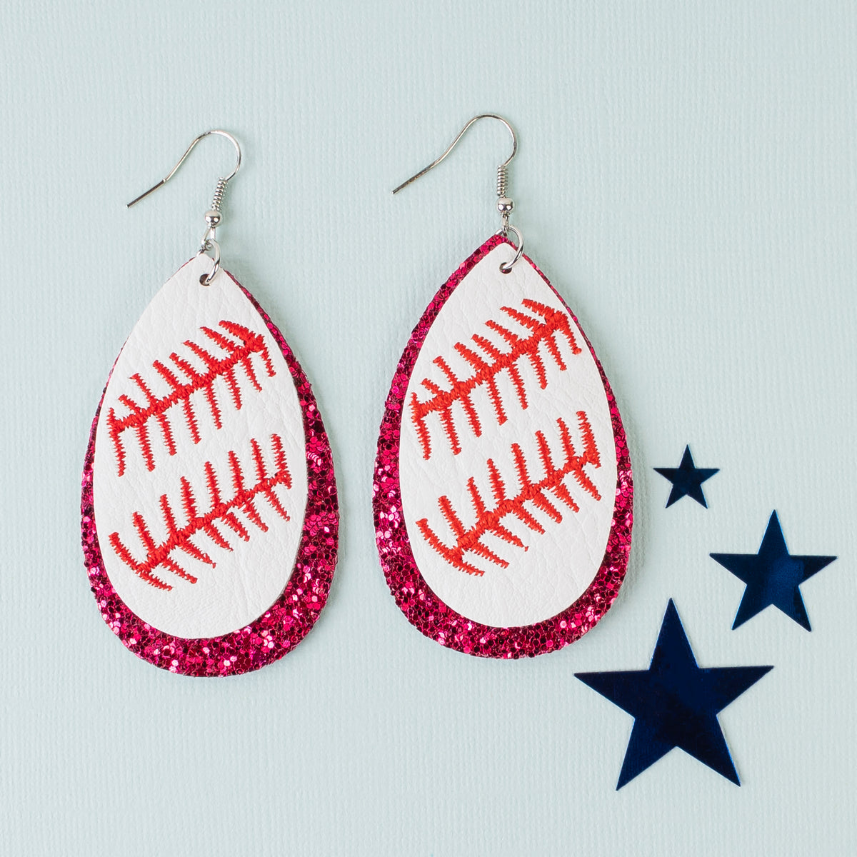 73625 - Baseball Glitter Earrings - Fuchsia