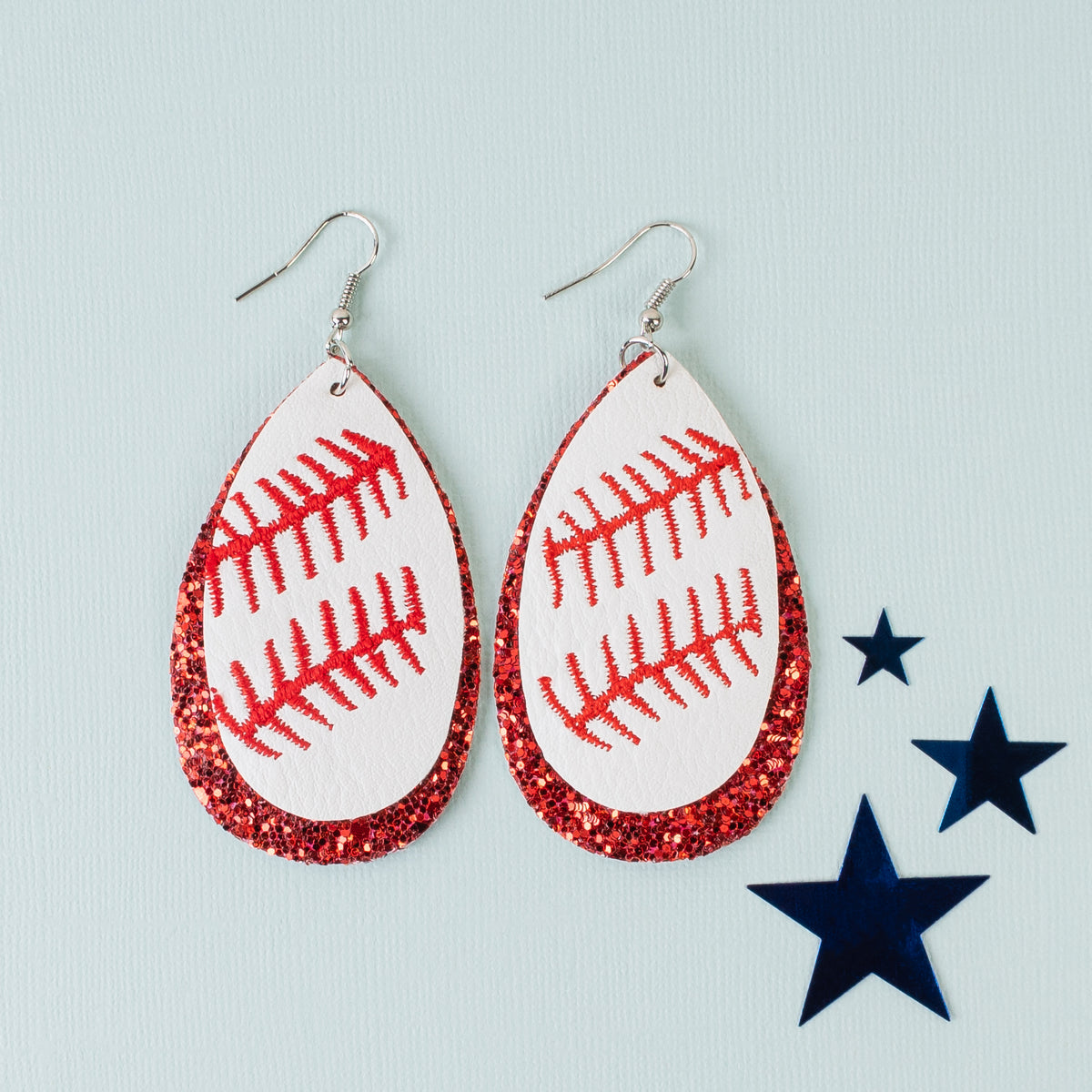 73625 - Baseball Glitter Earrings - Red - Fashion Jewelry Wholesale