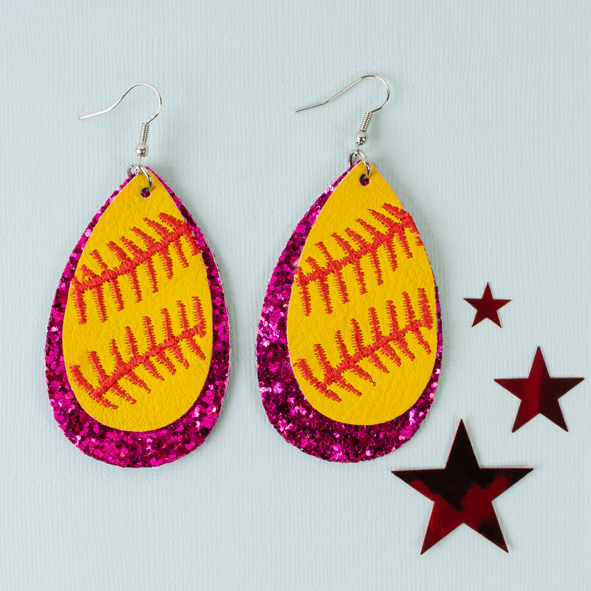 73630 - Softball Glitter Earrings - Fuchsia