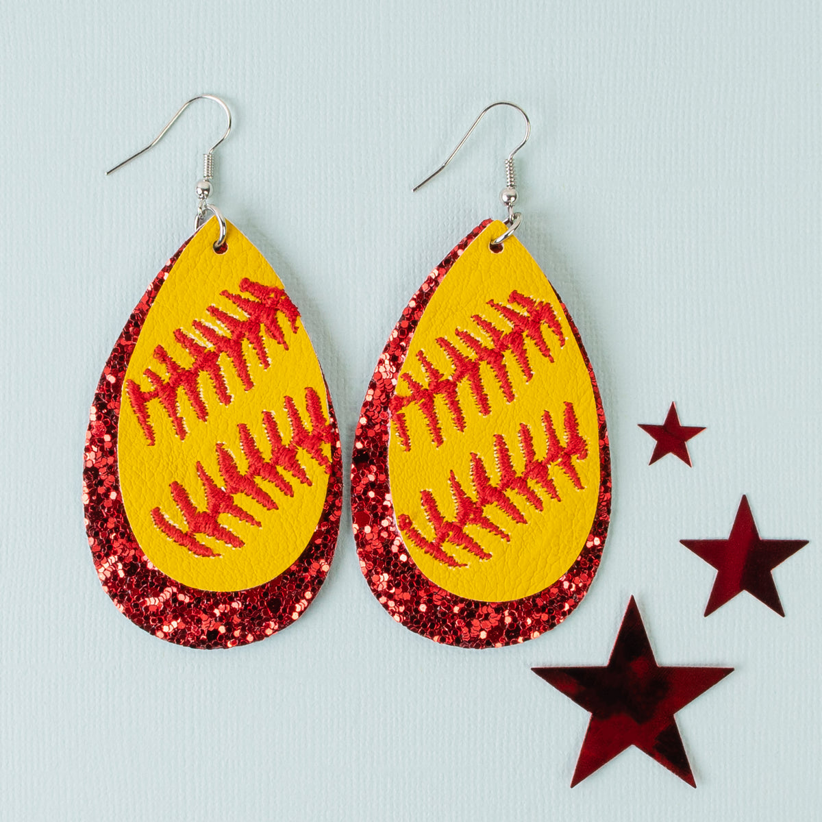 73630 - Softball Glitter Earrings - Red - Fashion Jewelry Wholesale